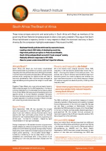 South Africa Brazil, ANC social policy, economic policy